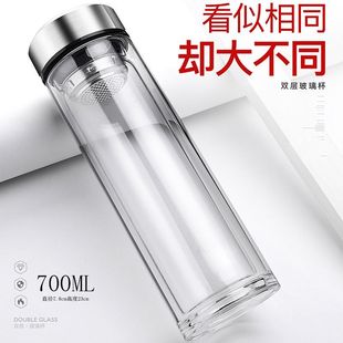 加厚双层玻璃杯子带盖透明真空水杯泡茶杯子办公便携旅行运动水瓶