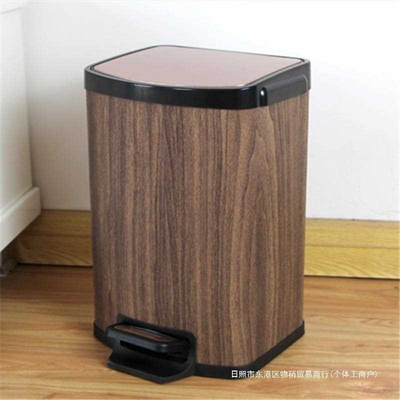 中式脚踏垃d圾桶家用卧室厕所客厅创意静音缓降不锈钢带盖木纹脚