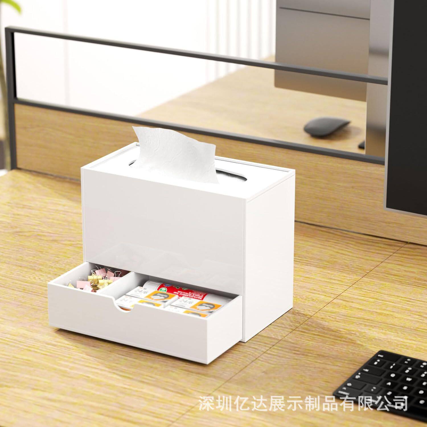 白色亚克力纸巾盒盖纸巾整理矩形纸巾盒盖带收纳多功能