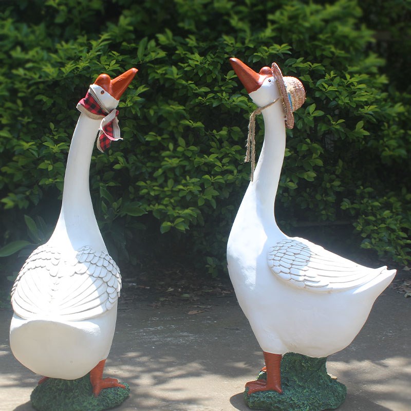 可爱田园风大白鹅树脂落地摆件庭院阳台花园幼儿园温馨布置摆设