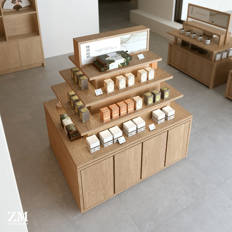 中岛台柜多层茶叶店礼品展示柜中式货架文创旅游商品陈列架中间摆