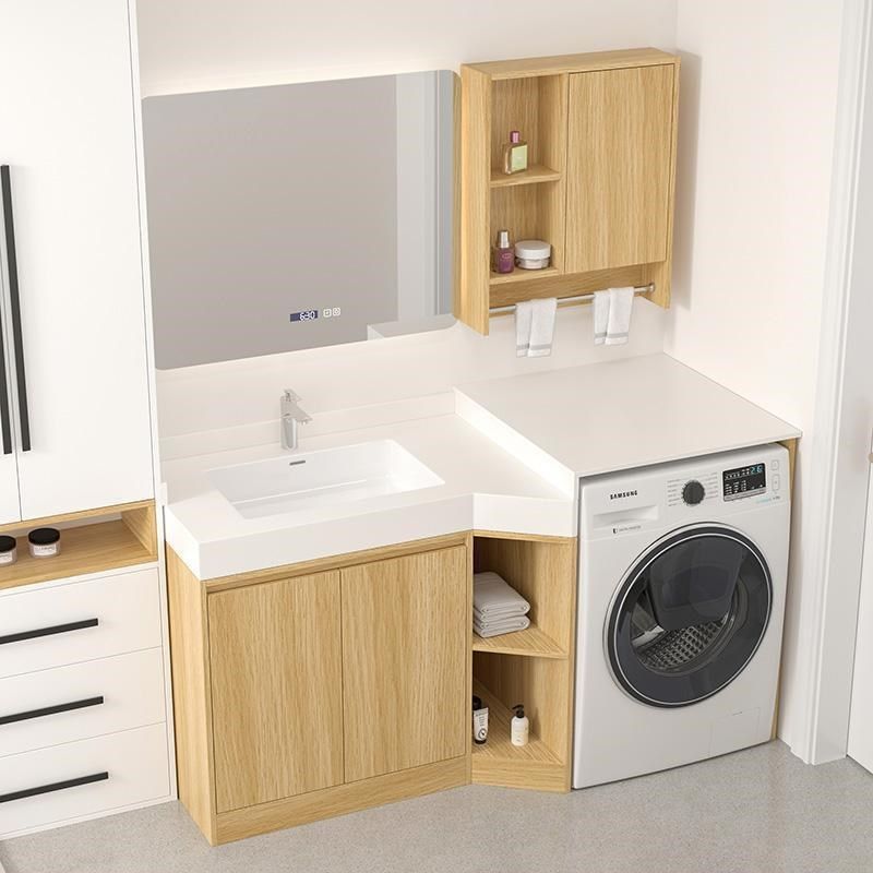 窄边转角浴室柜洗岩板陶瓷无缝洗脸盆洗一体切角落地