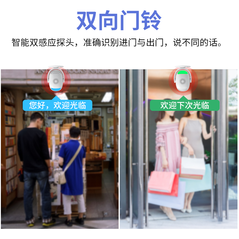 欢迎光临感应器进门语音播报器来人门铃提示店铺门口迎宾双向充电