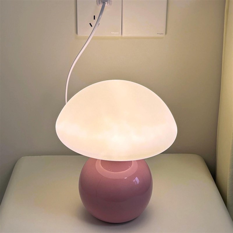 奶油风磨菇小台灯儿童护眼小夜灯卧室床头陶瓷装饰台灯房间氛围灯