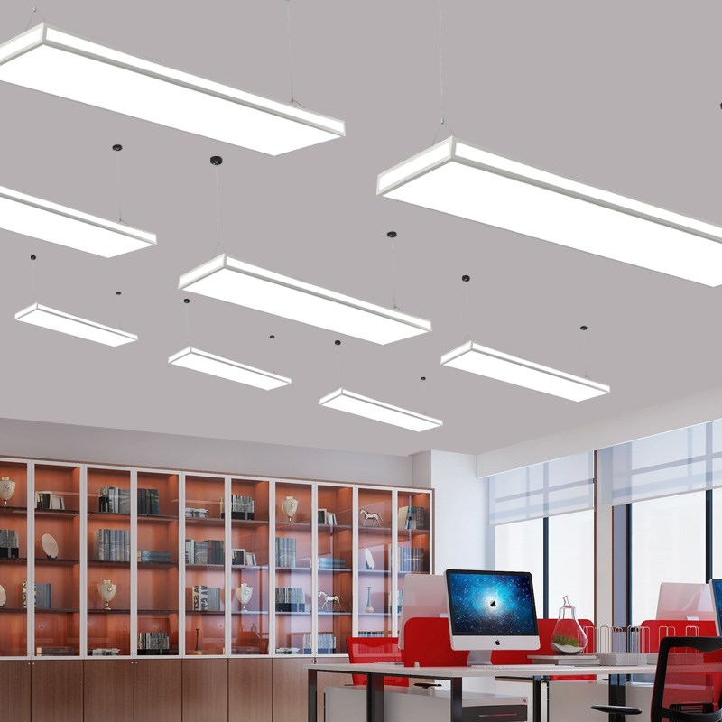 简约led铁艺长条形吊灯五面发光办公室教室健身房写字楼造型灯具