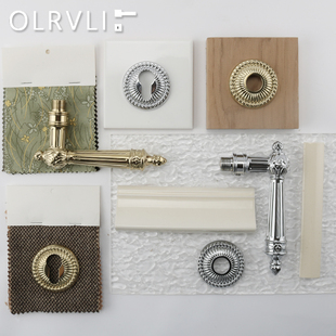 olrvli黃銅金色法式 室內門鎖雙開門鎖具 復古靜音磁吸門鎖中古歐式