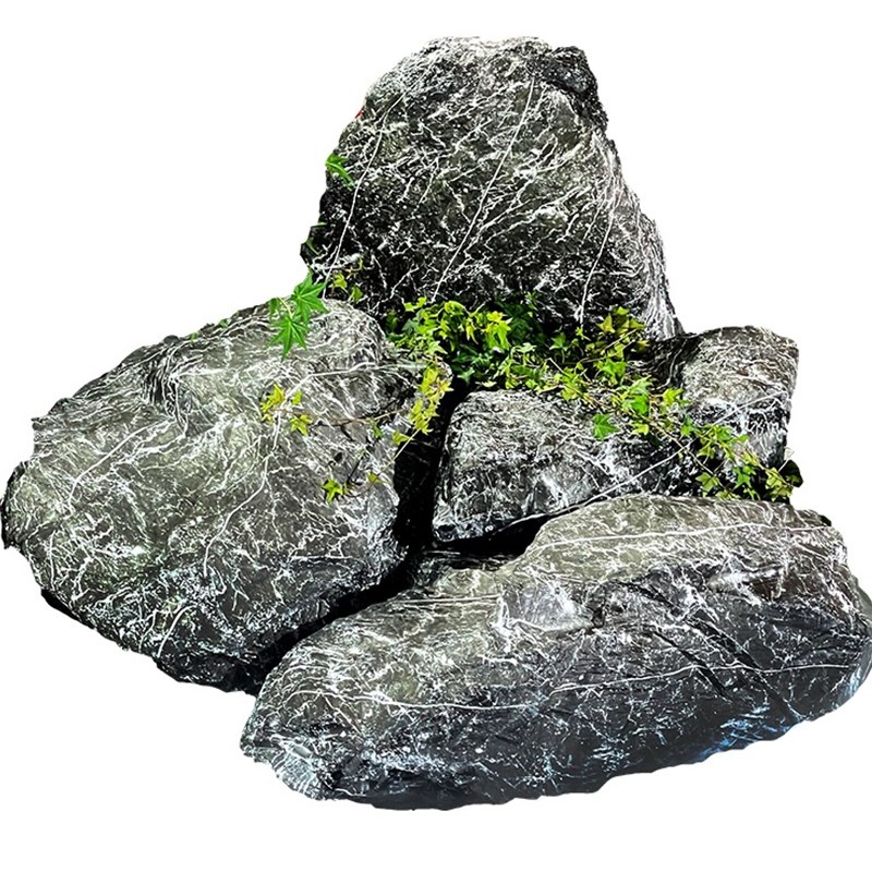 仿真黑山石玻璃钢摆件庭院楼梯间假石头造景道具园林假山景观石