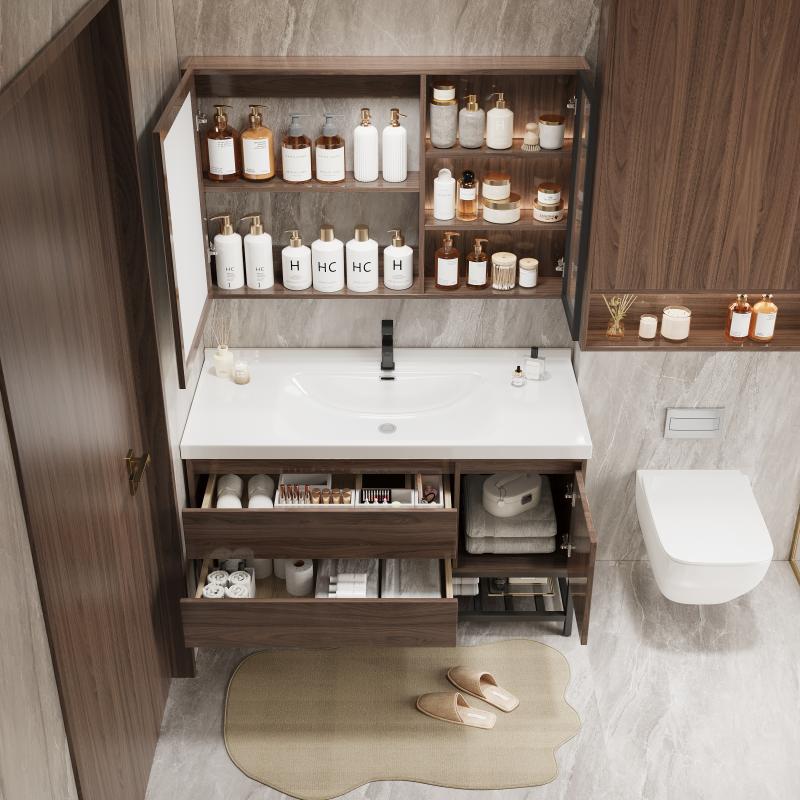 中式实木胡桃陶瓷一体盆浴室柜卫生间台盆柜洗漱台洗手洗脸盆