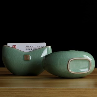 青瓷名片座创意高档名片盒桌面商务礼品办公用品名片架名片夹定制