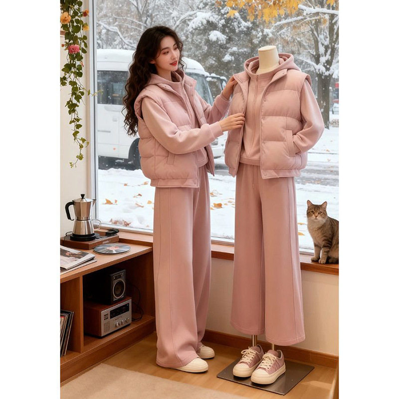 羽绒棉马甲三件套女新款冬季休闲运动小个子加绒加厚卫衣套装,女装/女士精品,时尚羽绒马夹,淘宝优惠券,粉丝福利购,淘宝优惠卷