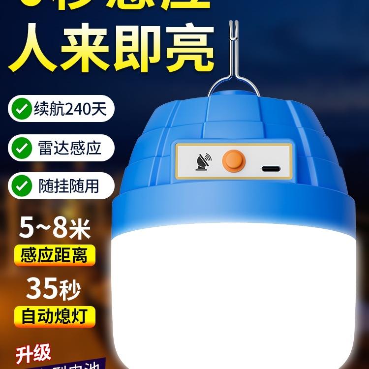雷达智能夜间自动感应灯人体红外超长续航大容量充电灯泡过道楼梯