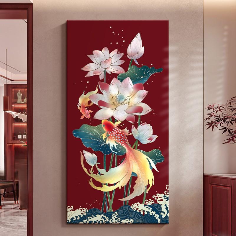过道对门走廊壁画图挂画入户卧室客厅正寓意装饰画玄关荷花锦鲤