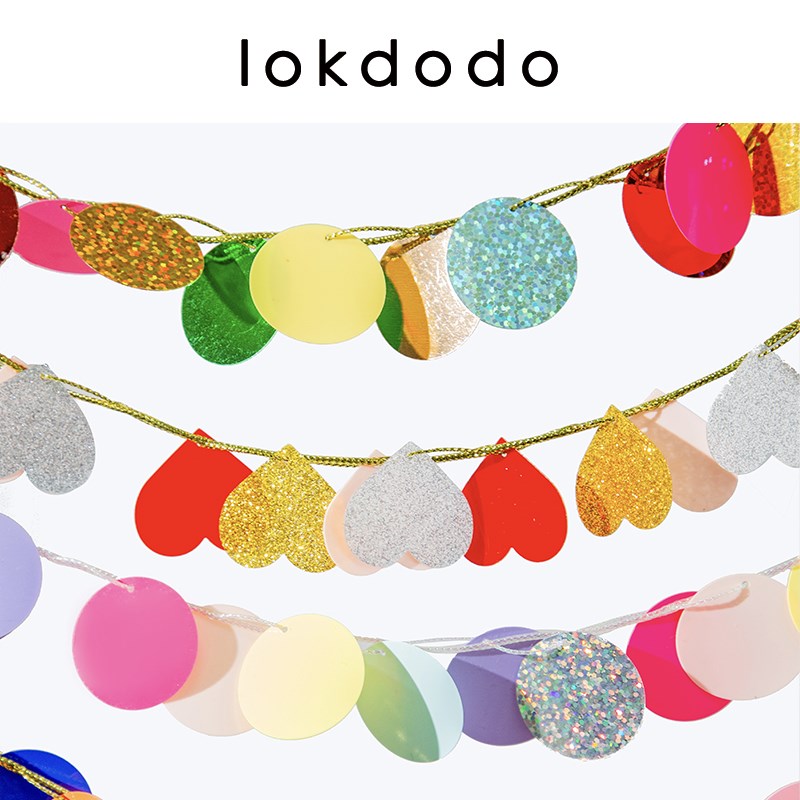 2025新款彩色爱心串旗生日派对铝膜圆点K亮片挂饰节日布置彩带彩