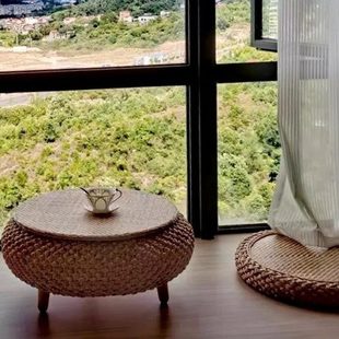 藤收纳飘窗桌小炕几榻榻米阳台茶几卧室家用禅意小茶桌窗台桌子
