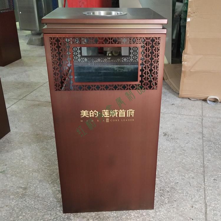 户外垃圾桶方形垃圾箱单桶室内物业小区电镀古铜色果皮箱