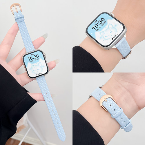 连遇苹果watch12十字纹皮质表带
