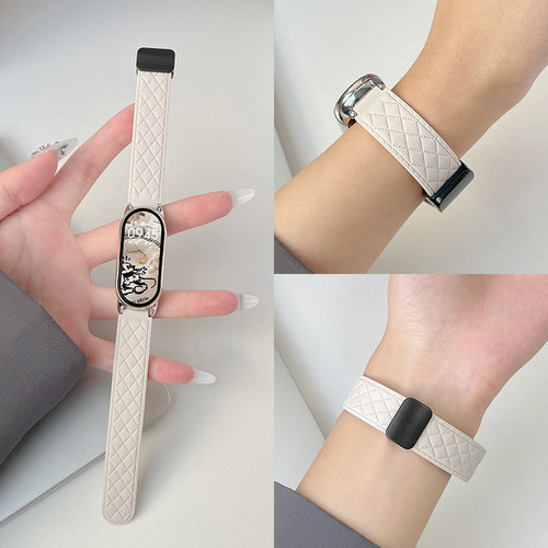 适用小米手环10表带皮纹硅胶磁吸扣小米手环9运动8智能7腕带夏天6女生5透气4时尚3替换表链手表带配件表壳