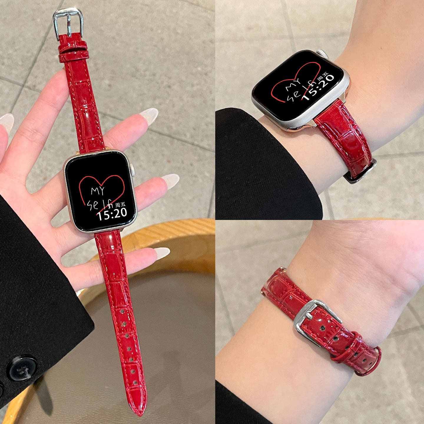 真皮竹节纹小米红米表带连遇