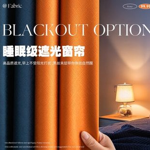 感轻奢现代简约布全遮光卧室窗帘客厅高级2022新款 免打孔安装 2023