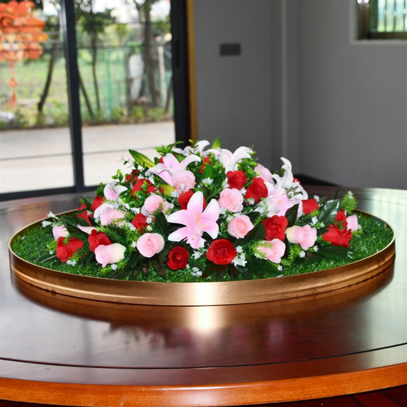 餐桌假花大圆桌中间装饰花摆件人造花圆形转盘绢花草坪草毯仿真花
