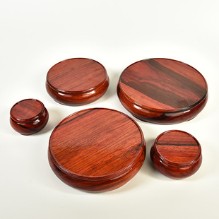 整料红梨木雕光圆形瓶底座风格盆景奇石底座实木架