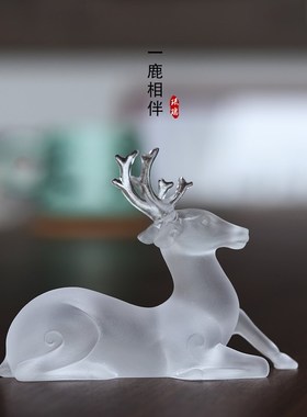 古法琉璃装饰品客厅家居玄关办公室桌面现代新鹿寓意