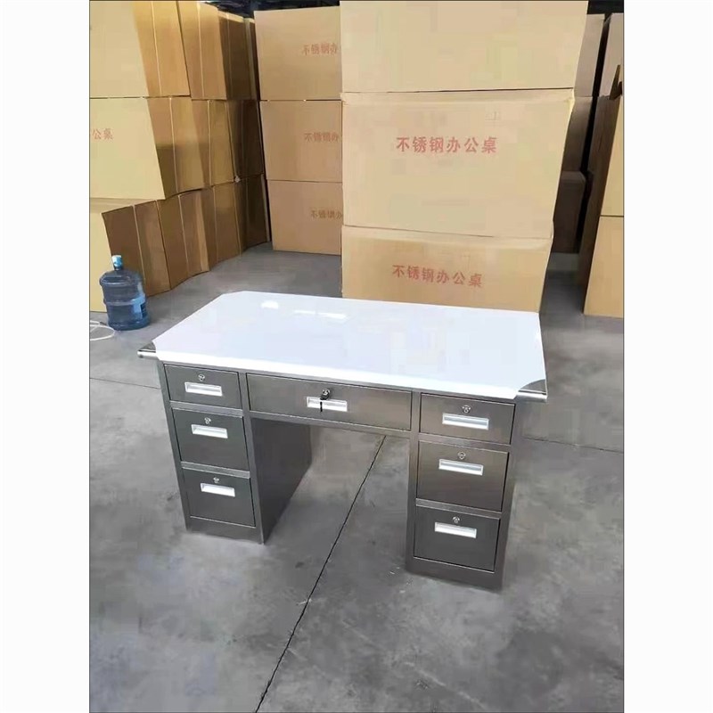 定制304不锈钢办公桌电脑桌抽屉式带锁一体化工作台菜市场收银台