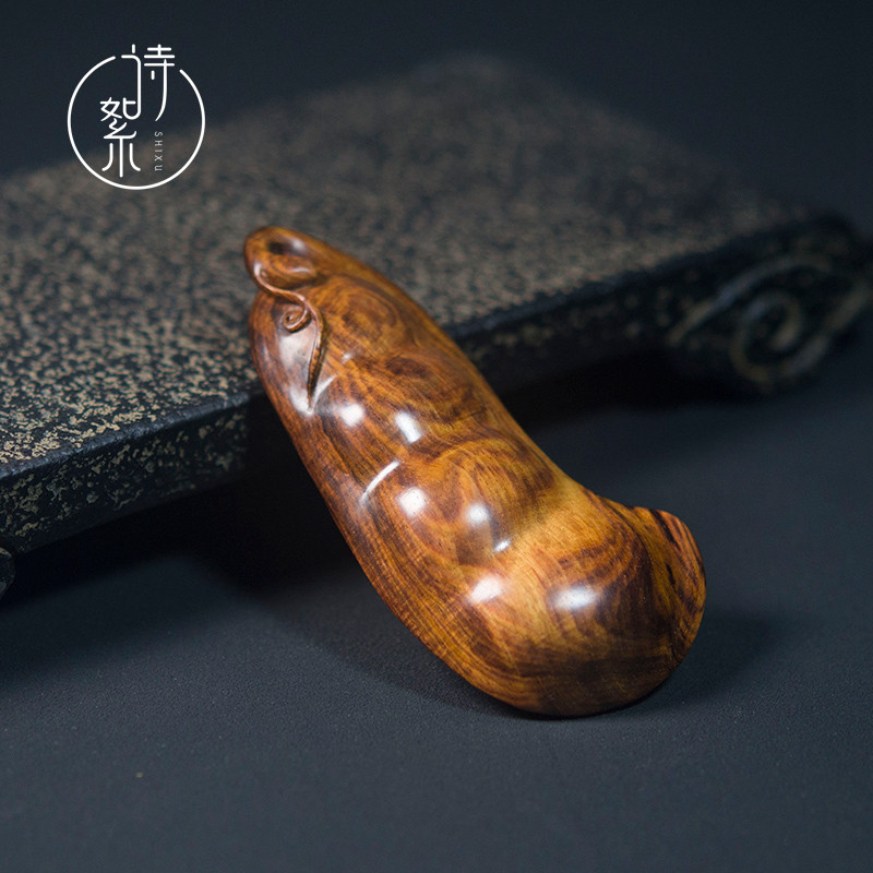 四季平安】海南黄花梨四季豆木质手把件紫油梨鬼脸吊坠男女把件