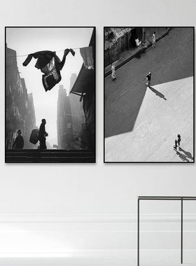 复古怀旧挂画客厅照片墙何藩黑白摄影装饰画老香港街景工业风壁画