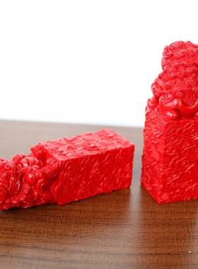 天然原矿石料朱砂书房办公室装饰品小狮子印章一对狮子