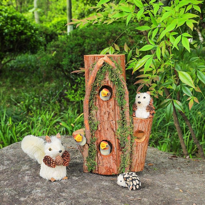 创意木桩鸟窝鸟巢庭院阳台角造景布置空心青苔打洞木墩