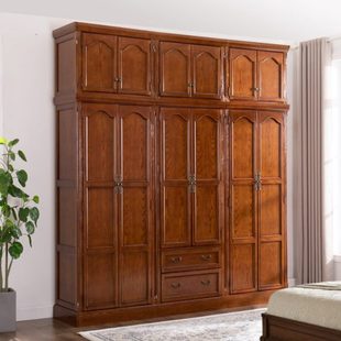 美式 小型卧室柜子单门双门挂衣柜大衣橱储物柜 实木衣柜家用 欧式