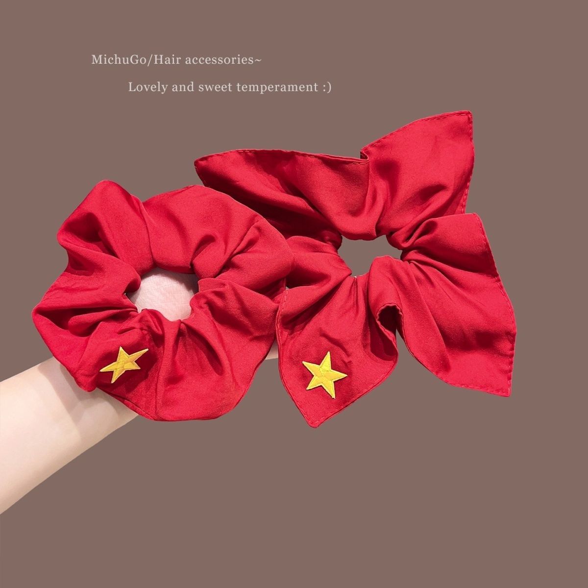 国庆五角星方巾大肠发圈女国风