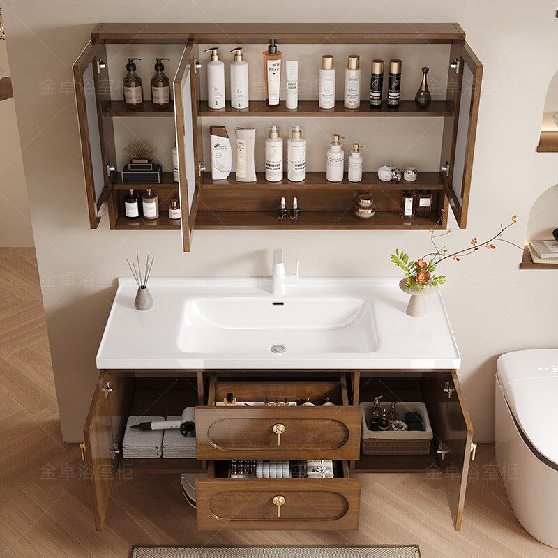 橡木中古风岩板热弯一体盆浴室柜新洗手脸盆柜洗漱台