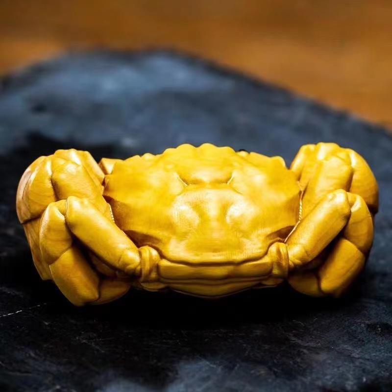 黄杨木雕刻手把件盘玩螃蟹桌面摆放男士把玩件动物摆件工艺品