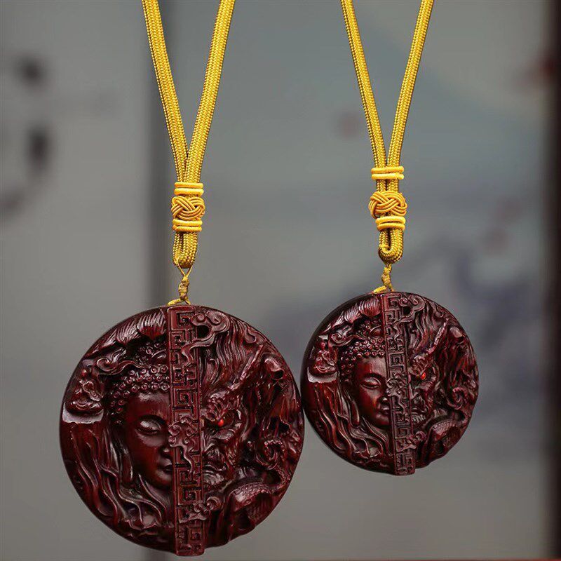 小叶紫檀手工雕刻佛魔一念之间手玩把件木雕善恶平安吊坠工艺挂件