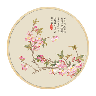 圆形装饰画玄关古风电表箱遮丑挂画客厅茶室背景墙画桃壁画