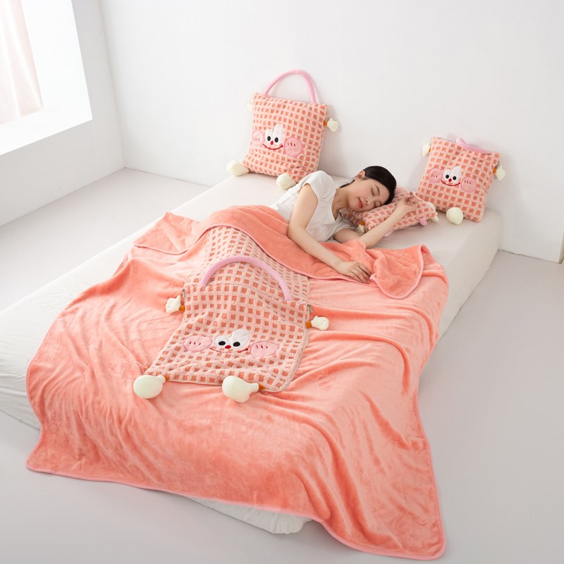 办公室午睡抱枕毯子二合一抱枕被子旅行毯卡通沙发客厅夏被毛毯