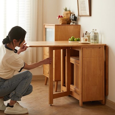 实木折叠餐桌椅家用小户型可折叠餐桌人长方形伸缩小餐桌