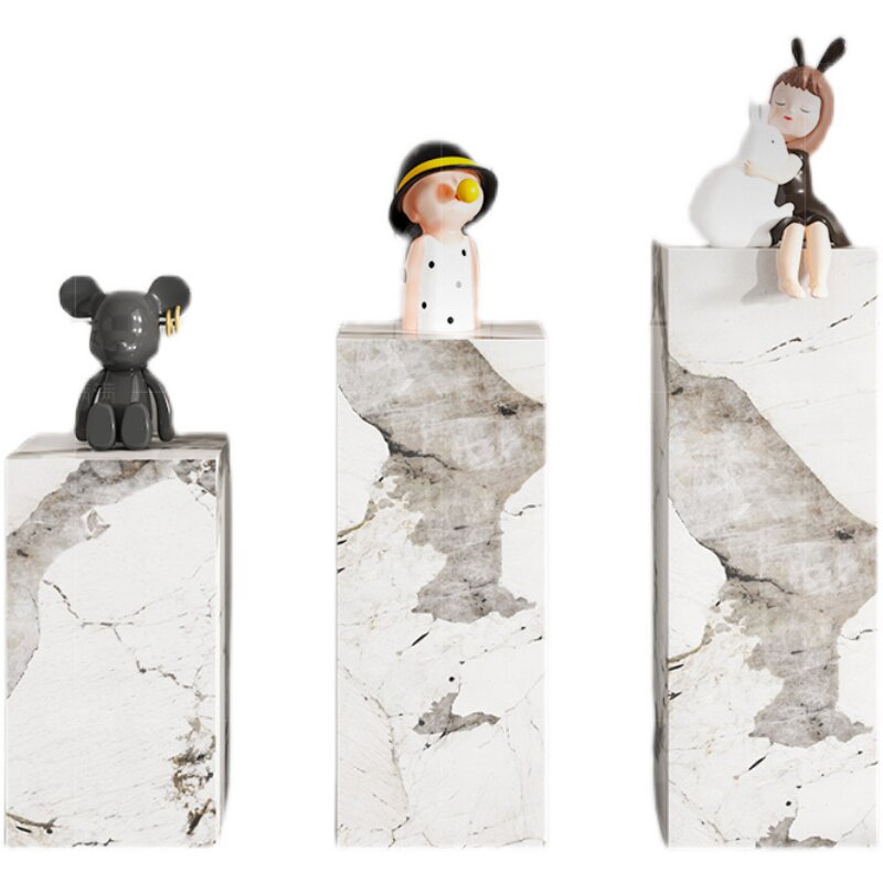 客厅落地大岩板花架雕塑摆台高端软装饰立石柱大理石底座基座