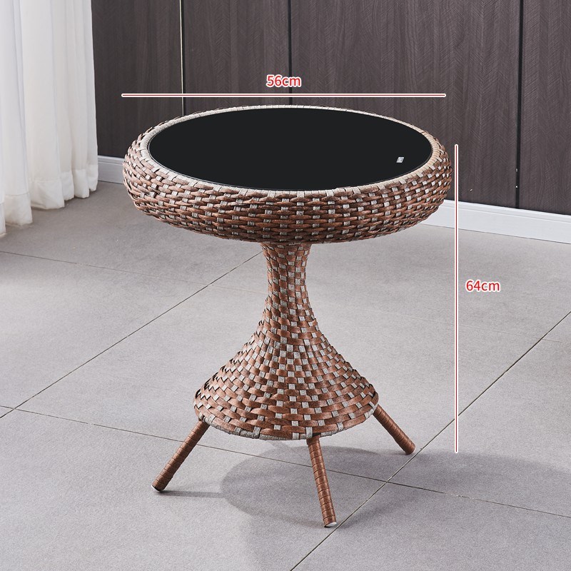 阳台花园小圆桌休闲咖啡桌小户型塑料藤编床头桌钢化玻璃茶几