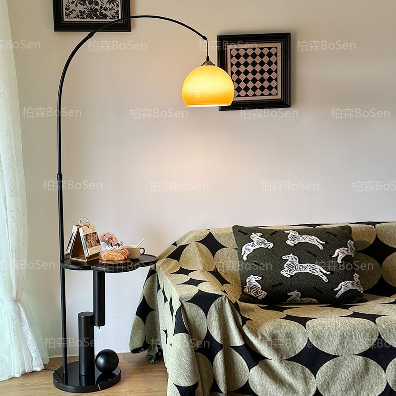 中古风钓鱼灯落地灯客厅沙发边几一体复古实木茶室书房卧室氛围灯