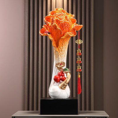 大号白菜百财如意竖高摆件入户玄关客厅电视柜办公室招财装饰乔迁