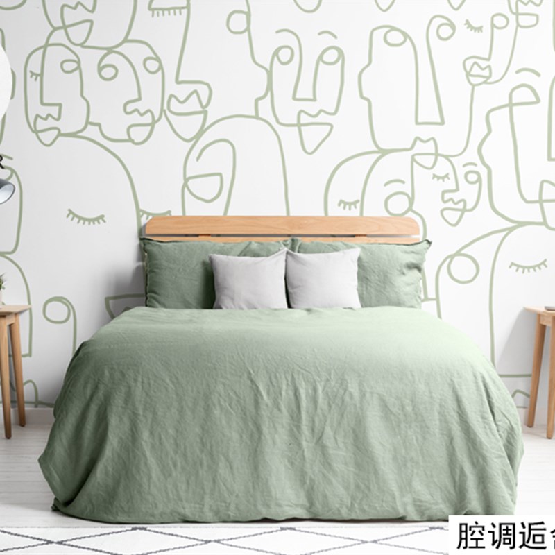 腔调壁画肖像抽象个性简脸简约时尚壁纸办公室客厅民宿卧室M1680