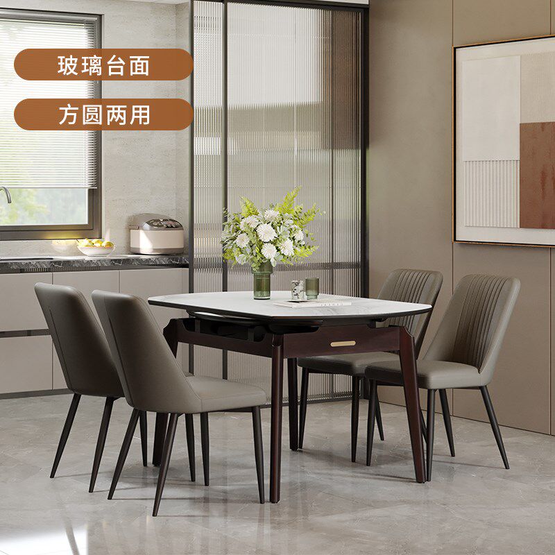 掌上明珠家居年新款意式极简风伸缩方圆玻璃台面餐桌餐椅,住宅家具,玻璃餐桌,淘宝优惠券,粉丝福利购,淘宝优惠卷