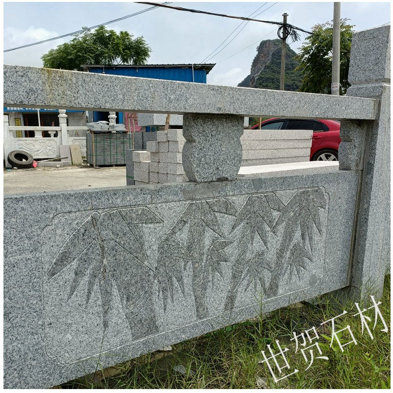 天然花岗岩石栏杆青石护栏大理石材芝麻灰白围栏桥梁河道石雕栏板