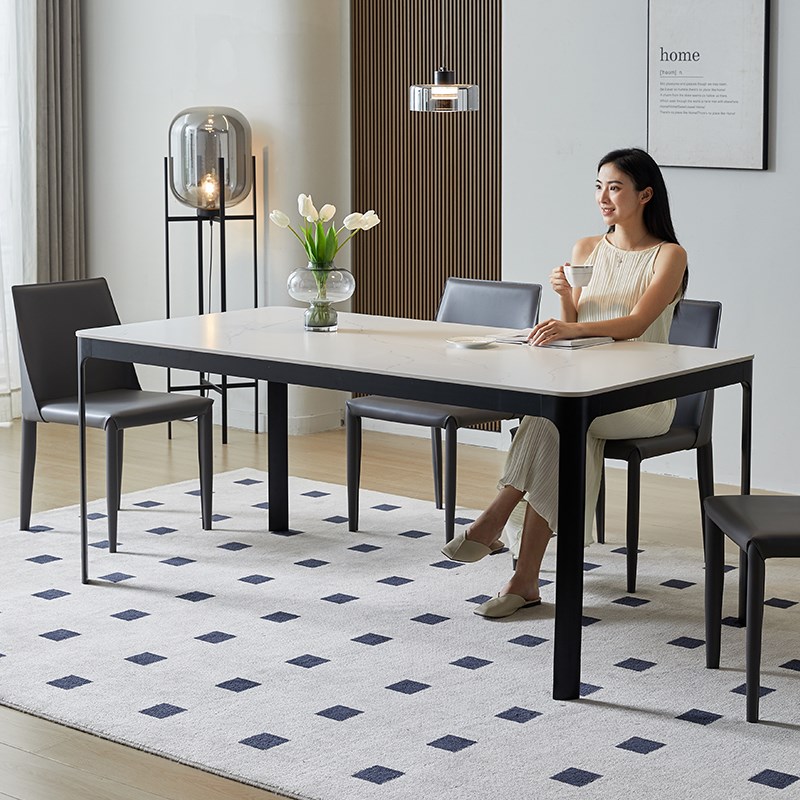 由曲 德利丰岩板餐桌现代简约大户型设计师长方形进口拉米娜饭桌