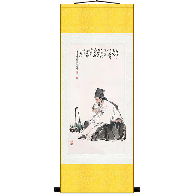 中医名医挂画画像 李时珍采药图 人物装饰画卷轴画绢布丝绸画定制