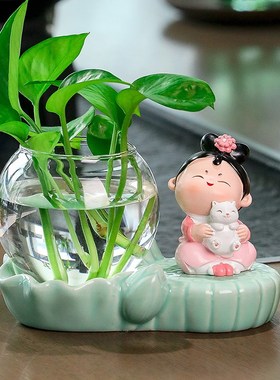 可爱粉色格格搞笑日常水培器皿办公室书桌工位飘窗客厅书房小摆设