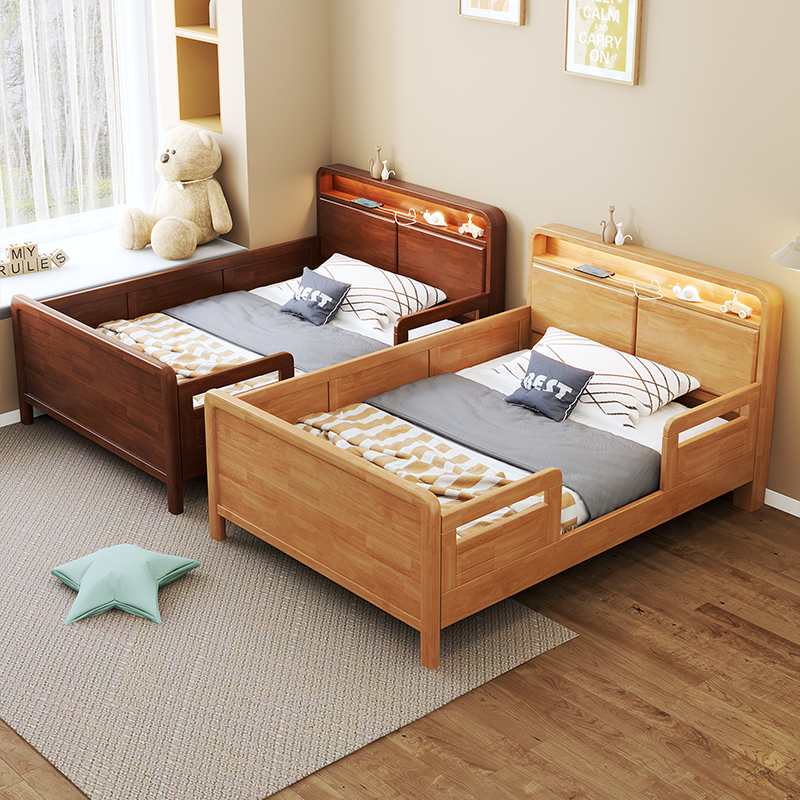 实木儿童床带护栏男孩女孩单人床1.2米1.35小户型1.5m小孩拼接床